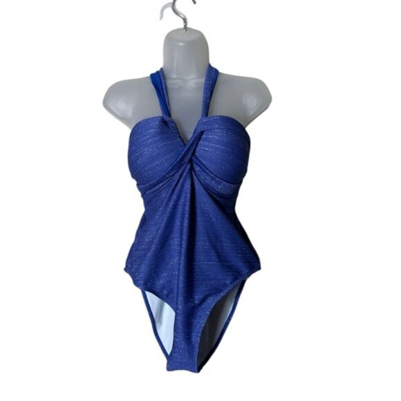 Cupshe Blue Lurex Crossback Cheeky One-Piece Large New Blue Beachy Coastal - Picture 3 of 10